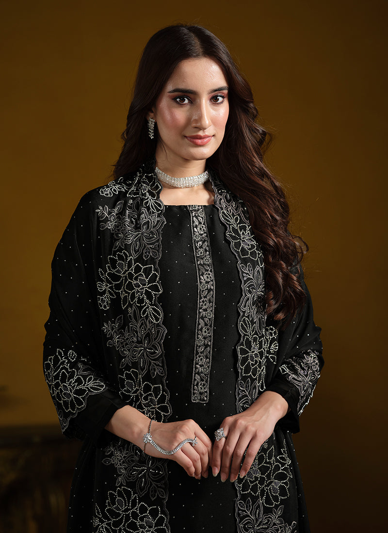 Midnight Black Embroidered Pakistani Suit