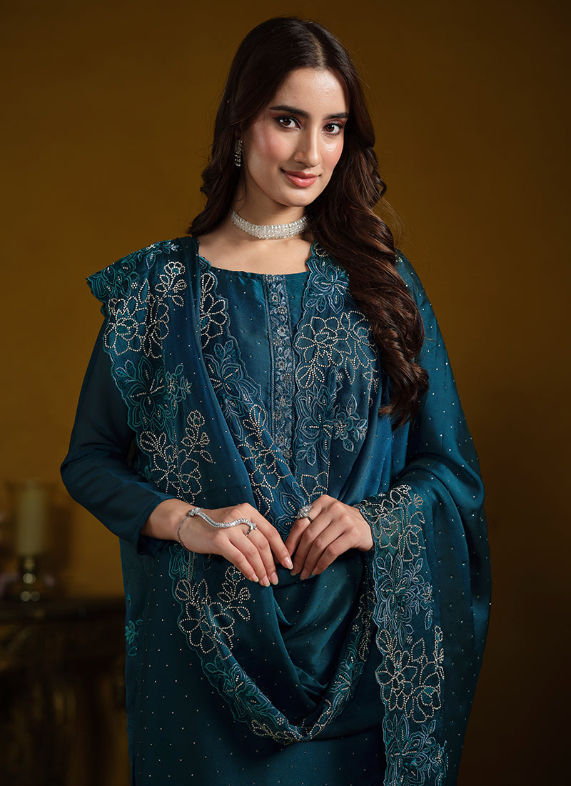 Turquoise Embroidered Pakistani Suit