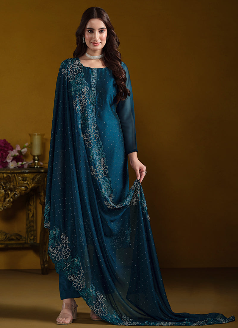 Turquoise Embroidered Pakistani Suit