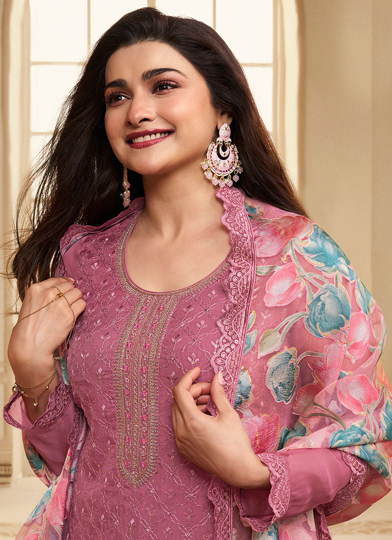 Pink Schiffli Embroidery Traditional Pant Style Salwar Suit