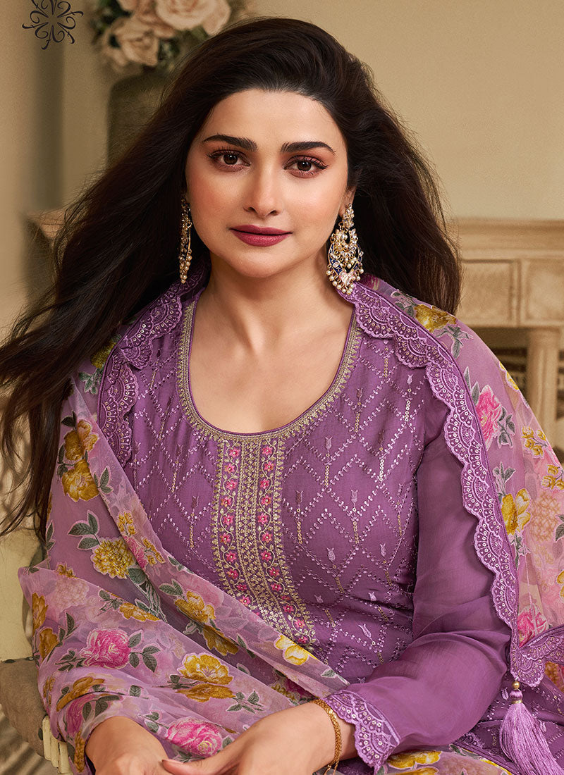 Mauve Schiffli Embroidery Traditional Pant Style Salwar Suit