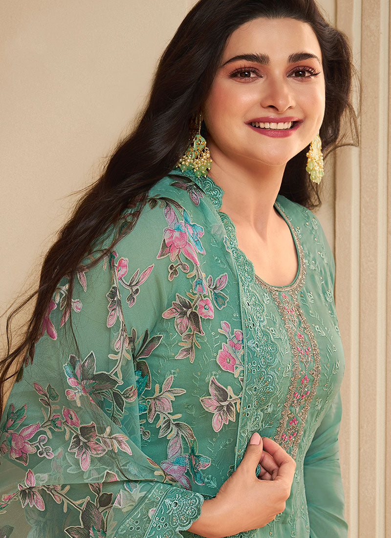 Green Schiffli Embroidery Traditional Pant Style Salwar Suit