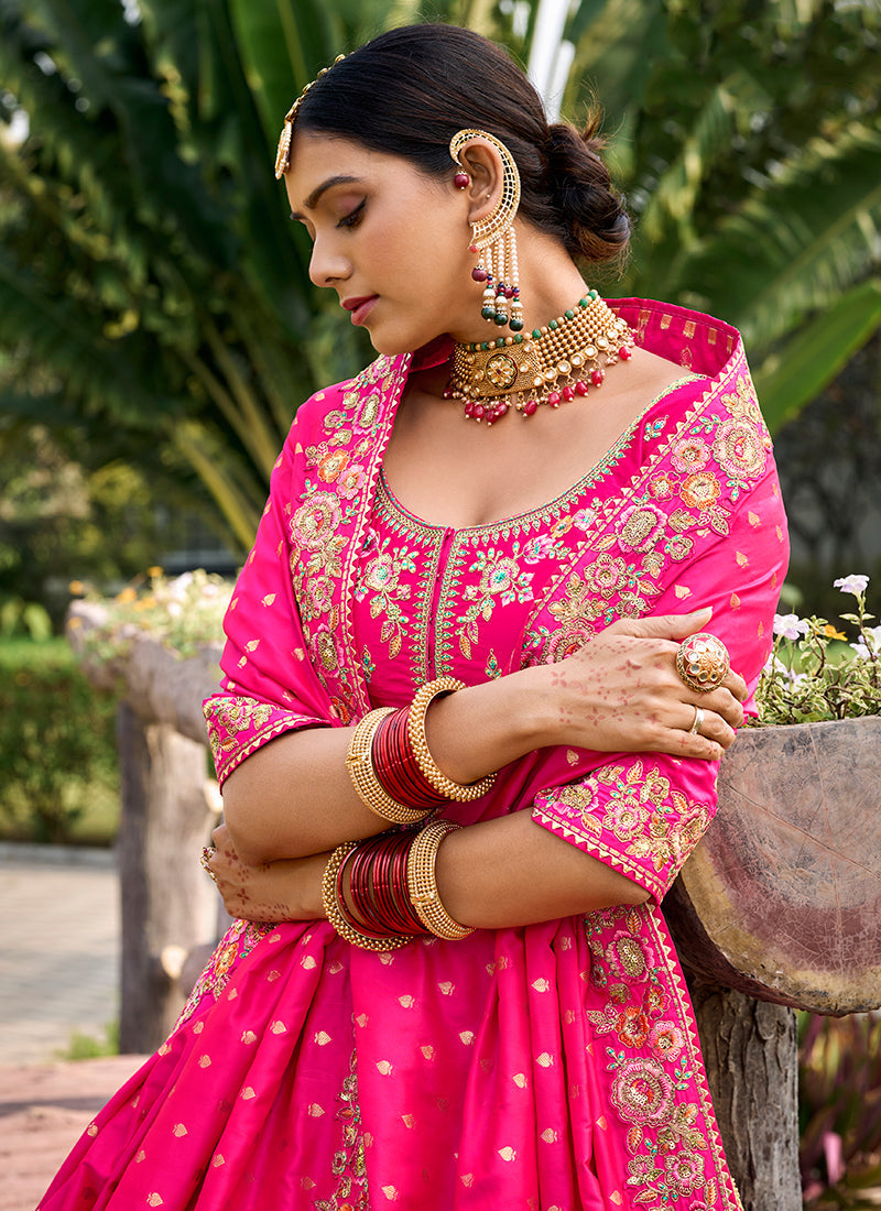 Rani Pink Multi Embroidered Bridal Lehenga Choli