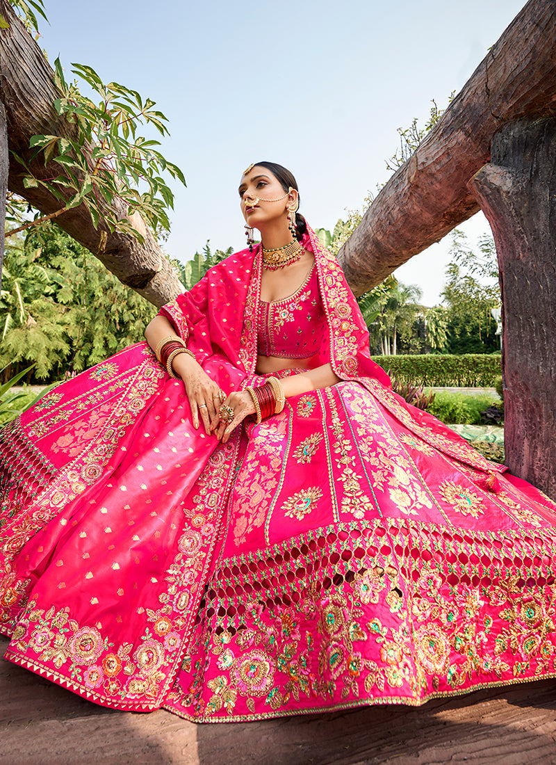 Rani Pink Multi Embroidered Bridal Lehenga Choli