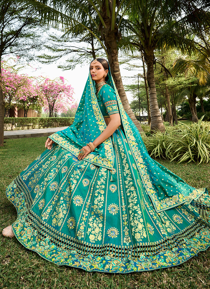 Teal Green Multi Embroidered Bridal Lehenga Choli