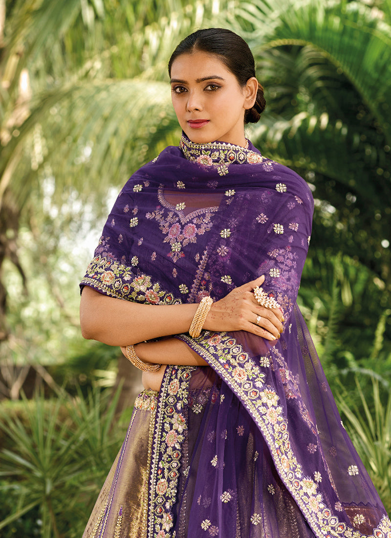 Purple And Copper Embroidered Bridal Lehenga Choli