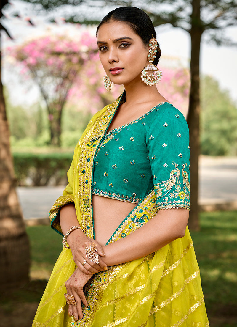 Green And Yellow Embroidered Bridal Lehenga Choli