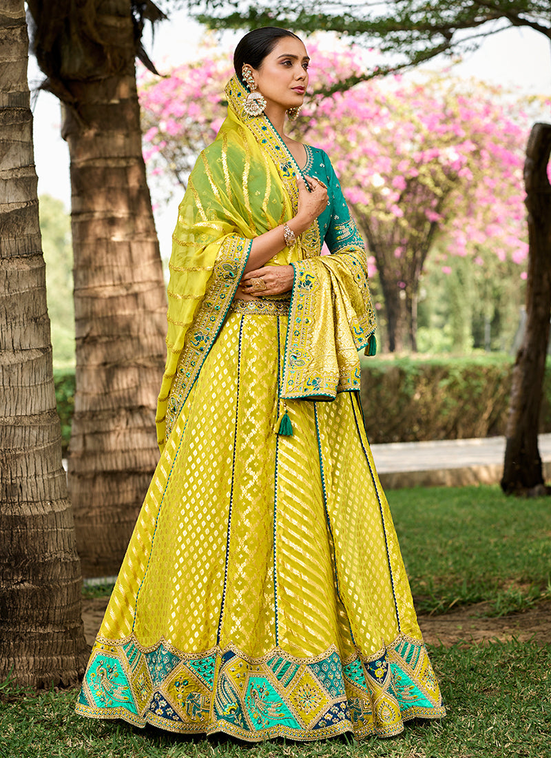 Green And Yellow Embroidered Bridal Lehenga Choli