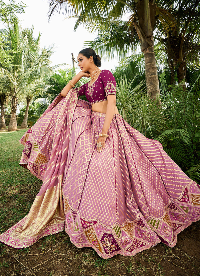 Pink And Wine Embroidered Bridal Lehenga Choli