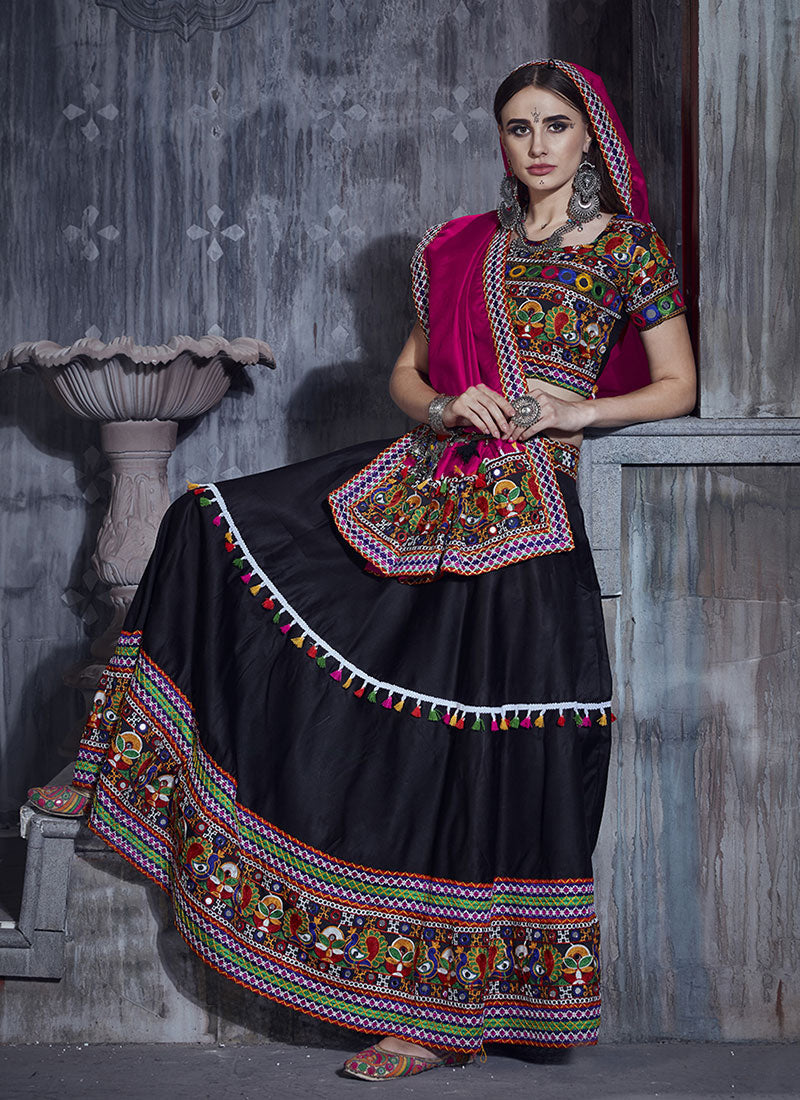 Black And Pink Kutchi Embroidered Rajwadi Chaniya Choli