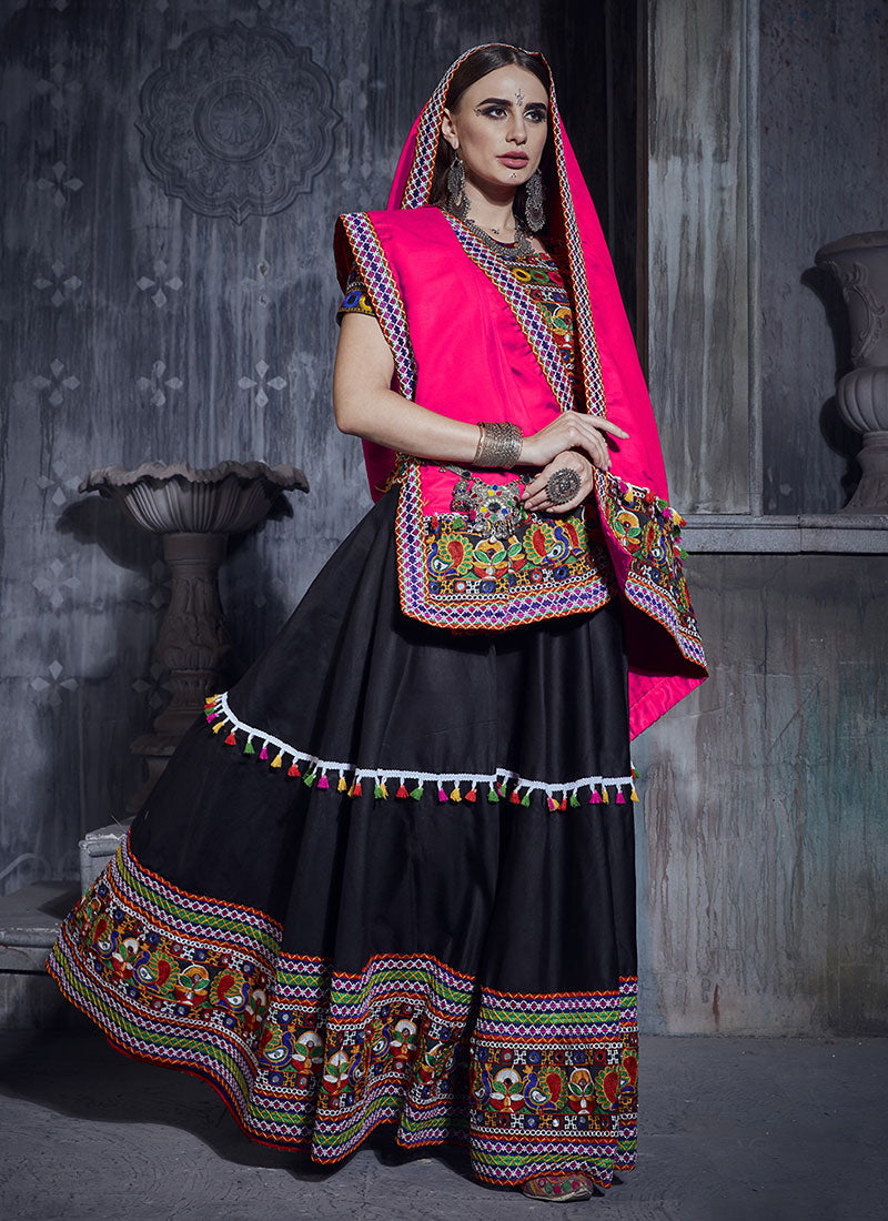 Black And Pink Kutchi Embroidered Rajwadi Chaniya Choli