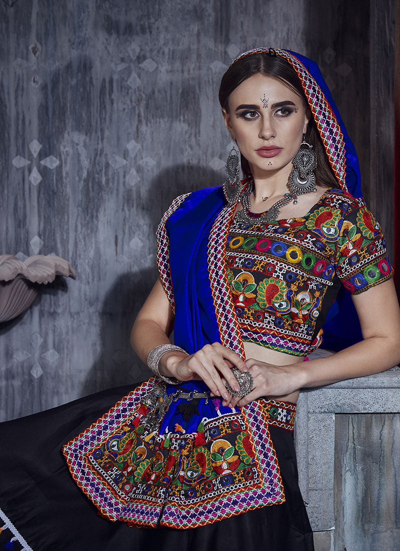 Black And Blue Kutchi Embroidered Rajwadi Chaniya Choli