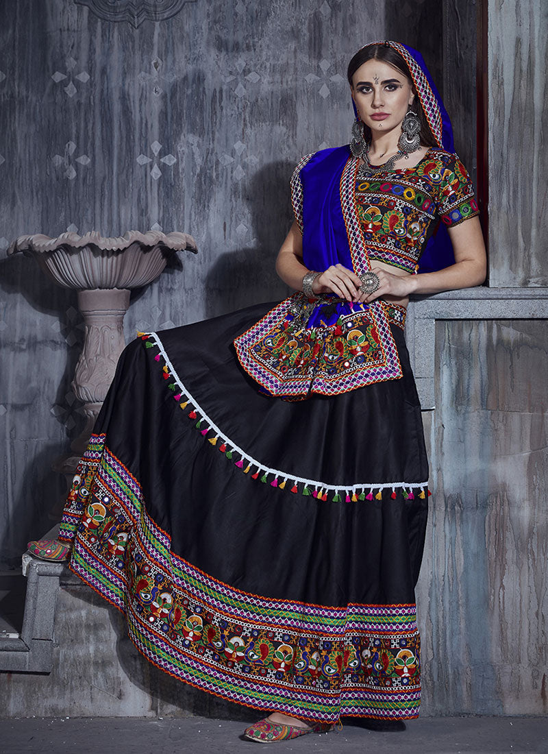 Black And Blue Kutchi Embroidered Rajwadi Chaniya Choli