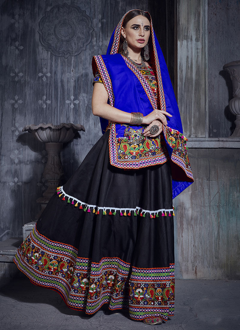 Black And Blue Kutchi Embroidered Rajwadi Chaniya Choli