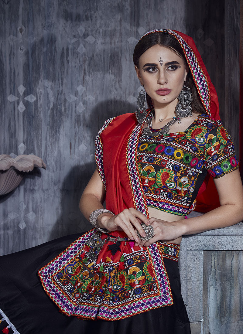 Black And Red Kutchi Embroidered Rajwadi Chaniya Choli