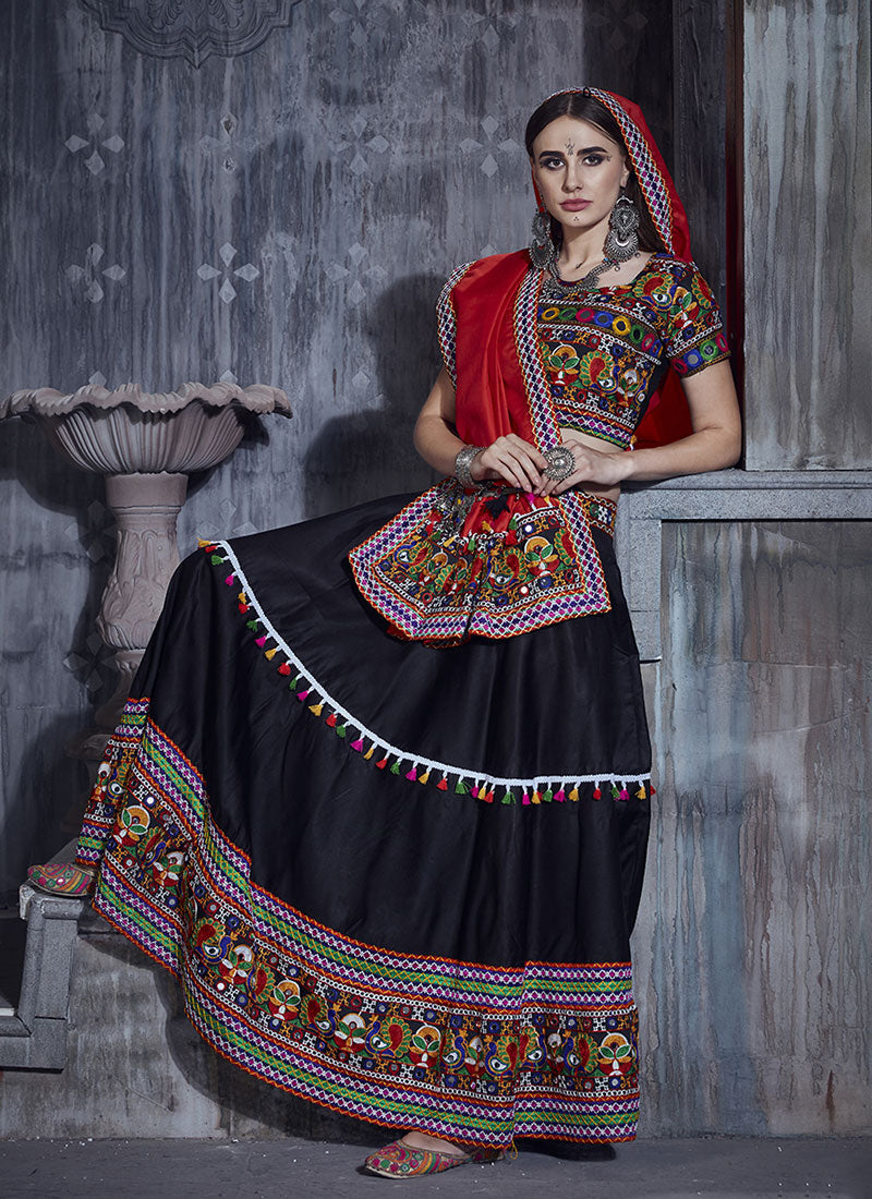 Black And Red Kutchi Embroidered Rajwadi Chaniya Choli