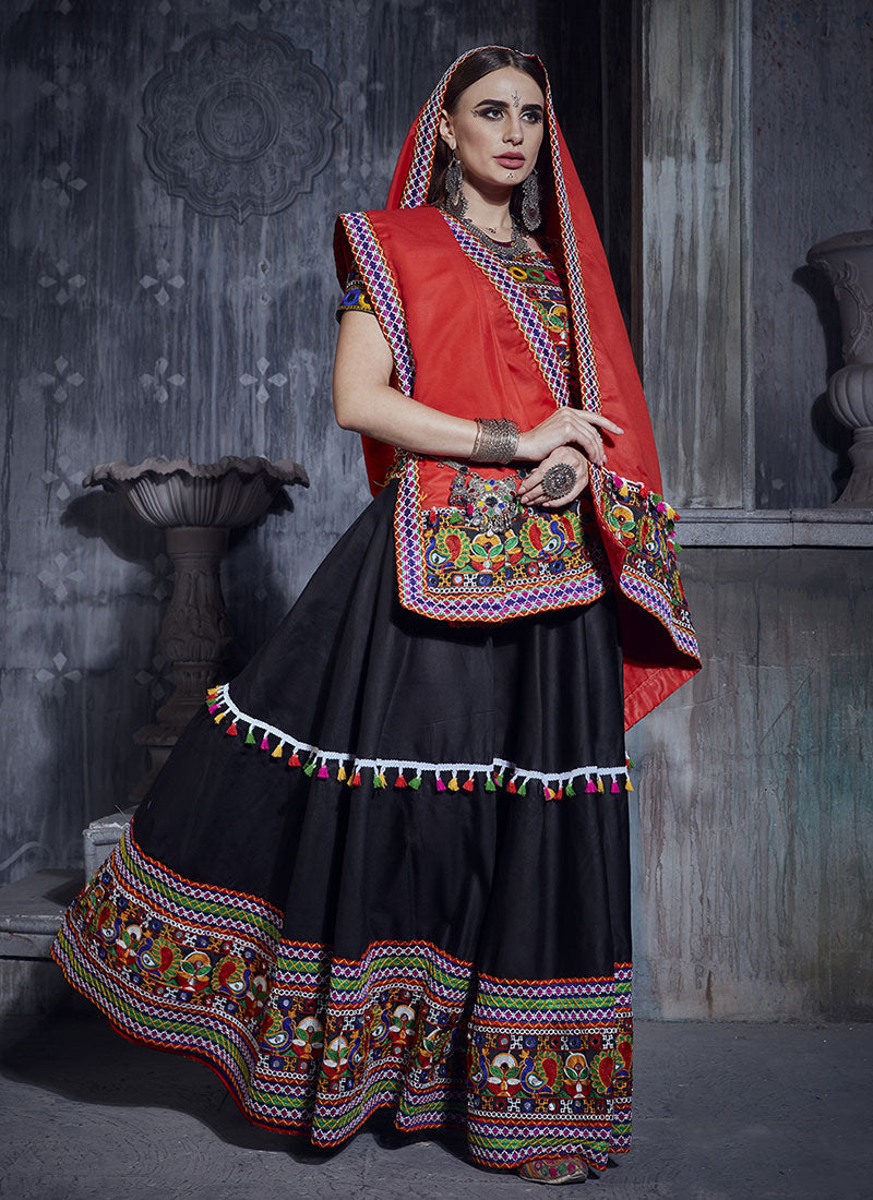 Black And Red Kutchi Embroidered Rajwadi Chaniya Choli