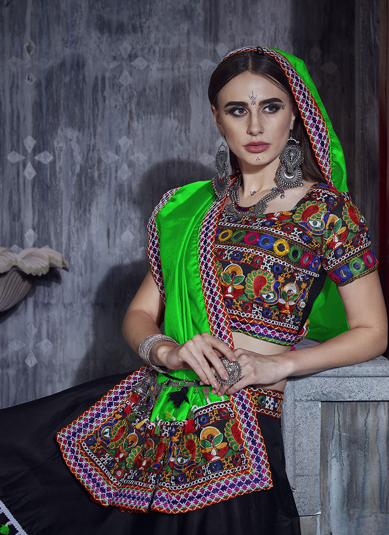 Black And Green Kutchi Embroidered Rajwadi Chaniya Choli