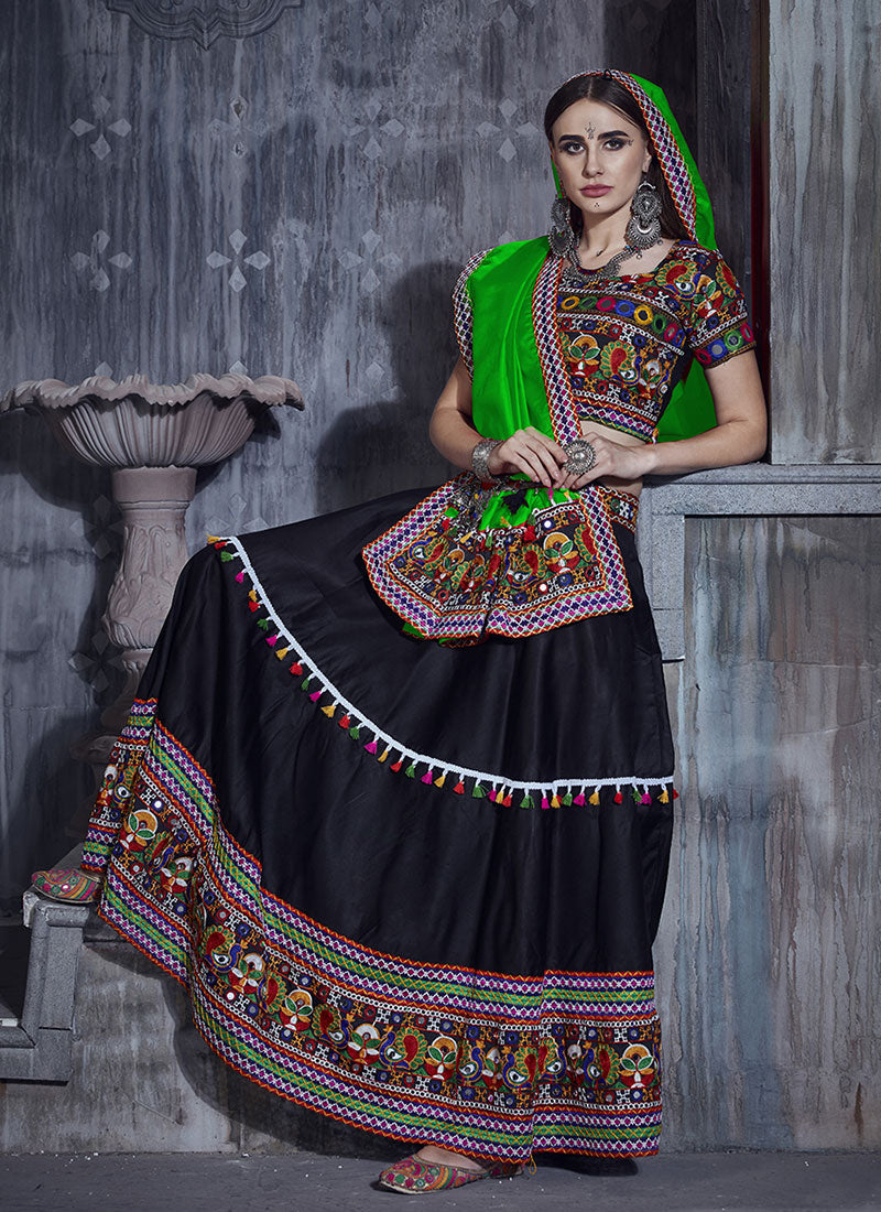 Black And Green Kutchi Embroidered Rajwadi Chaniya Choli