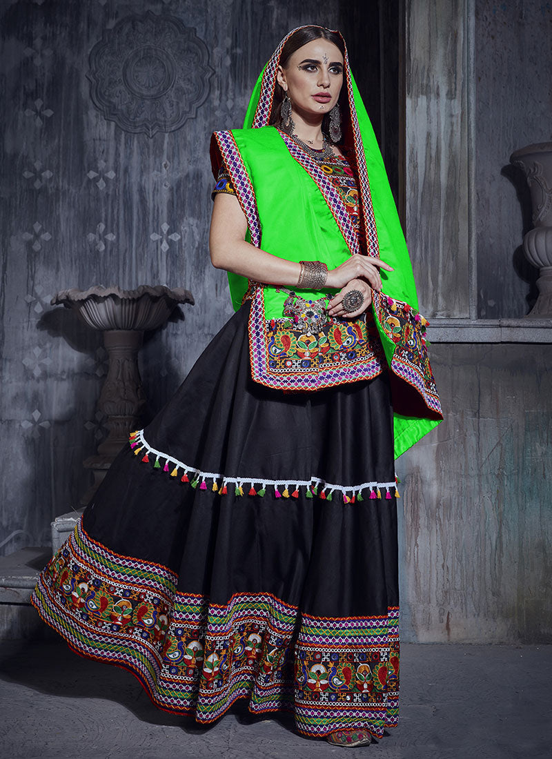 Black And Green Kutchi Embroidered Rajwadi Chaniya Choli