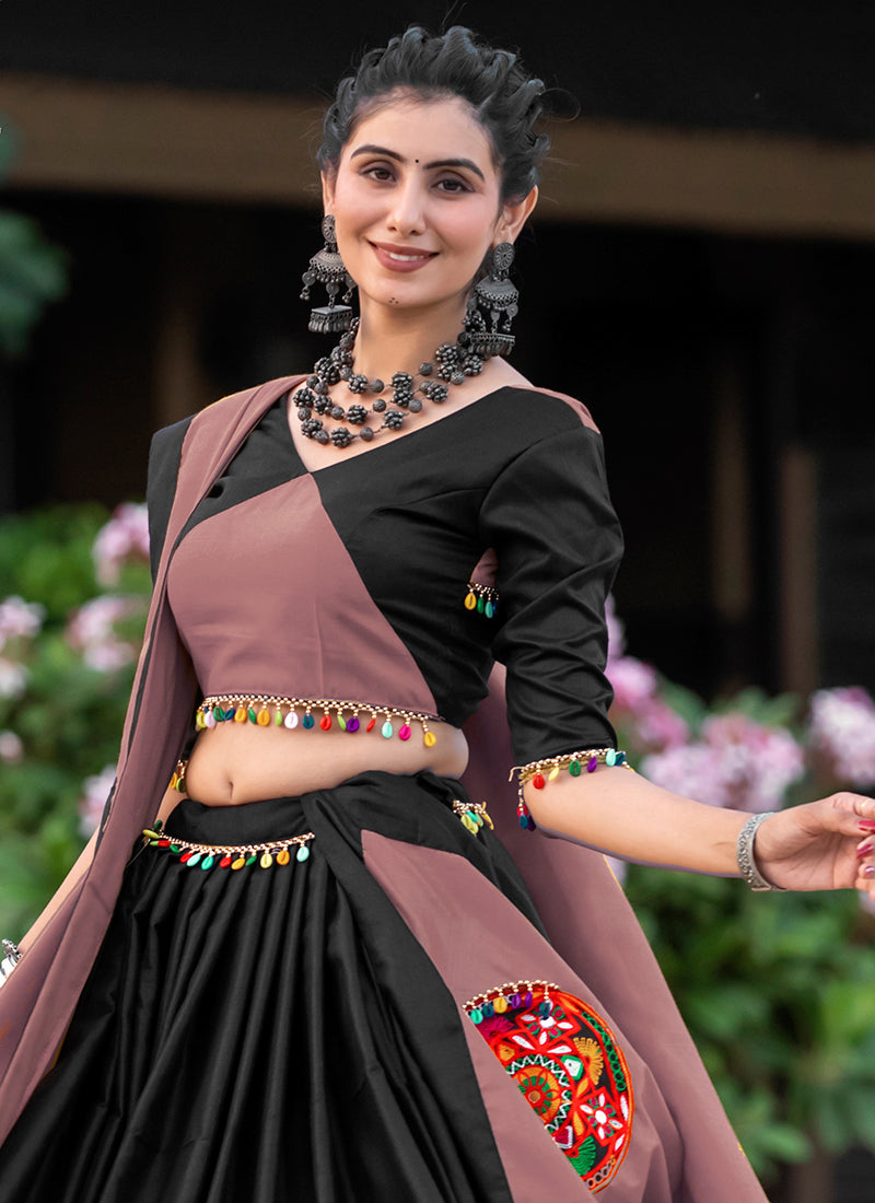 Black And Mauve Kutchi Embroidered Navratri Chaniya Choli