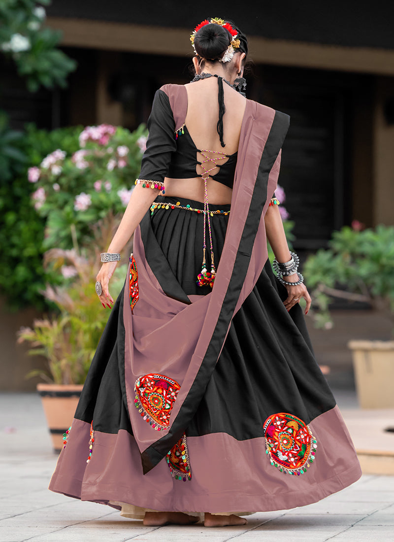 Black And Mauve Kutchi Embroidered Navratri Chaniya Choli