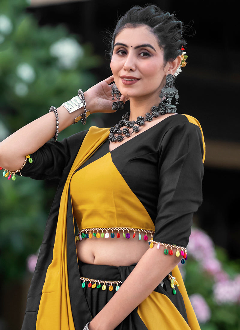 Black And Yellow Kutchi Embroidered Navratri Chaniya Choli