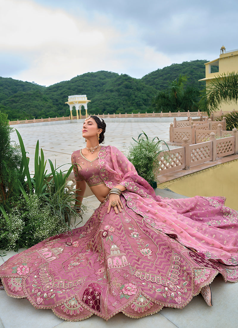 Blush Pink Floral Embroidered Bridal Lehenga Choli