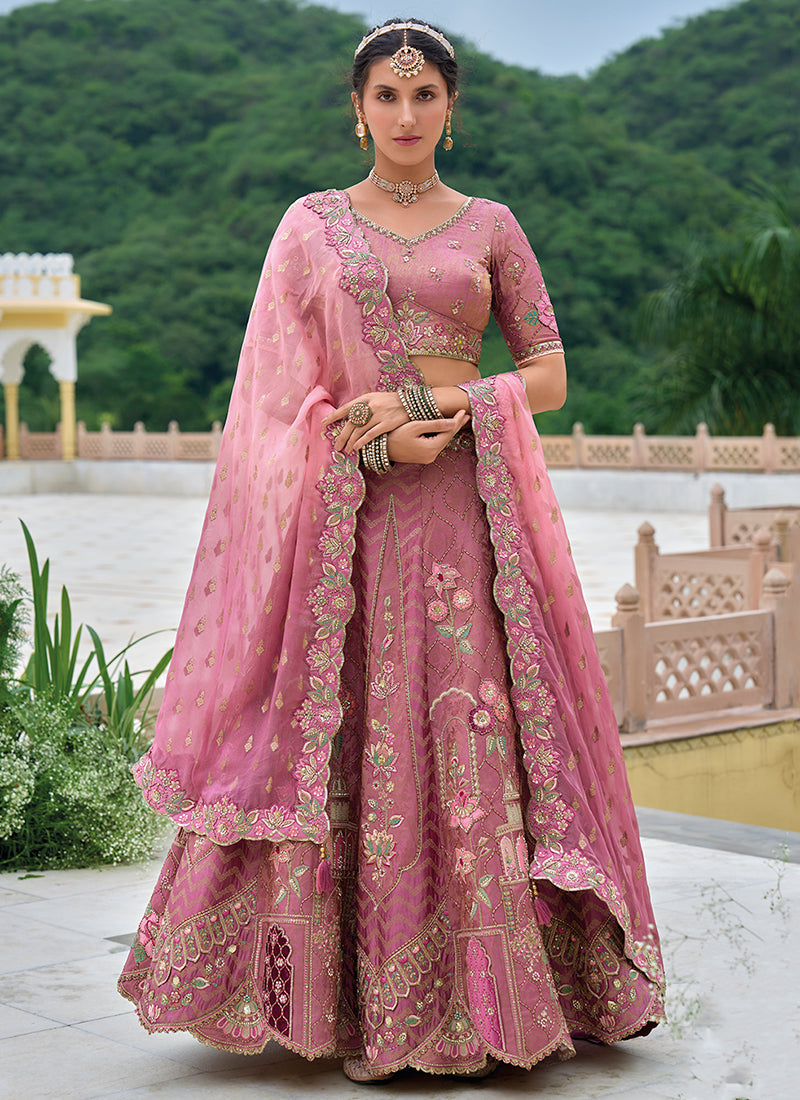 Blush Pink Floral Embroidered Bridal Lehenga Choli