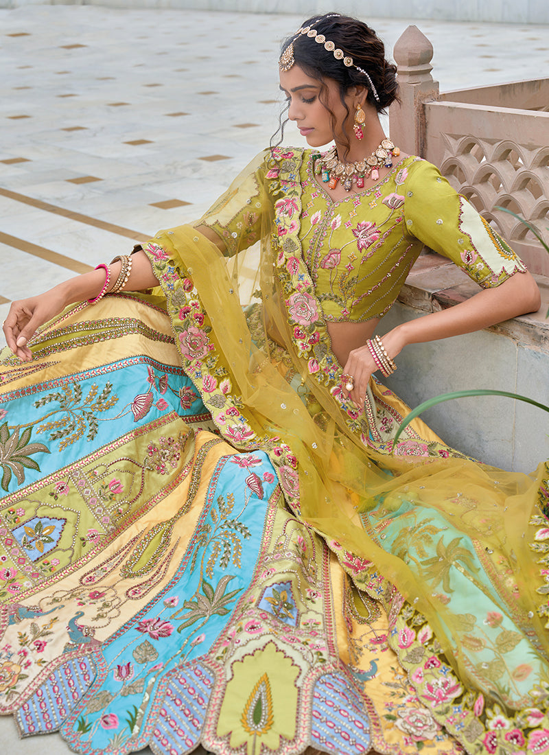 Yellow Multicolor Floral Embroidered Bridal Lehenga Choli