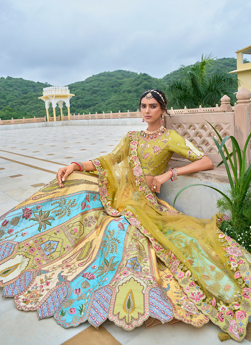 Yellow Multicolor Floral Embroidered Bridal Lehenga Choli