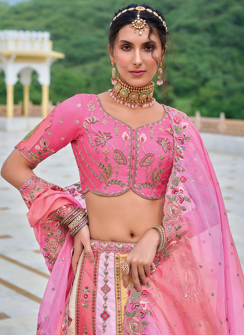 Pink Multicolor Floral Embroidered Bridal Lehenga Choli