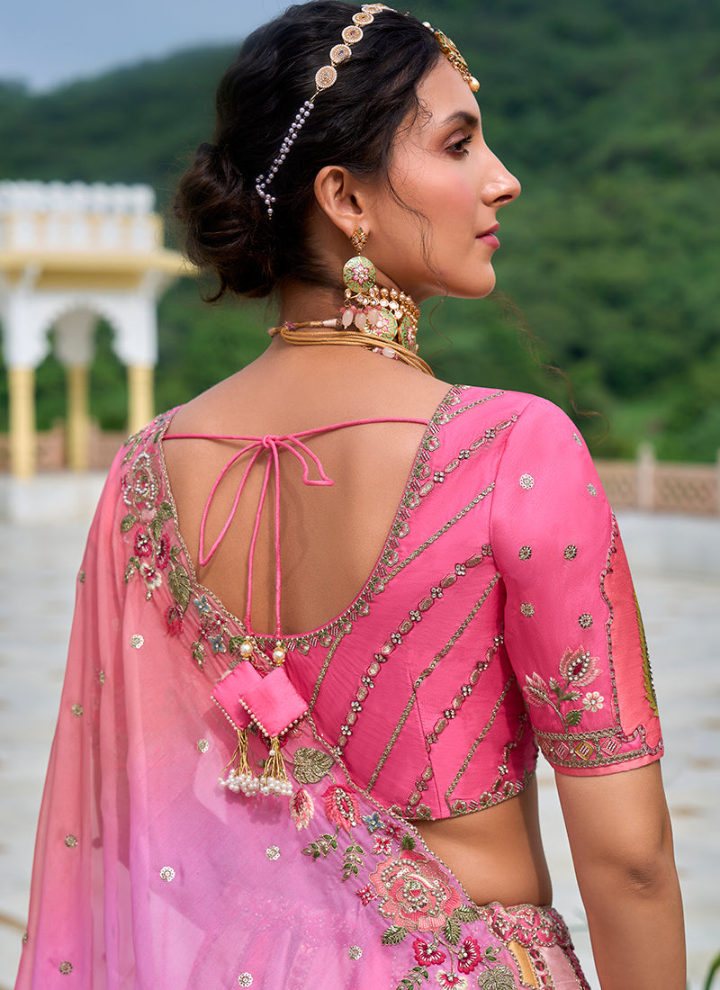 Pink Multicolor Floral Embroidered Bridal Lehenga Choli