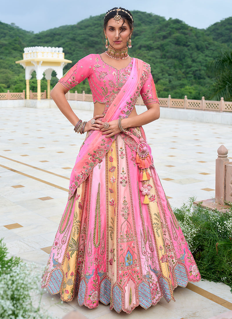 Pink Multicolor Floral Embroidered Bridal Lehenga Choli