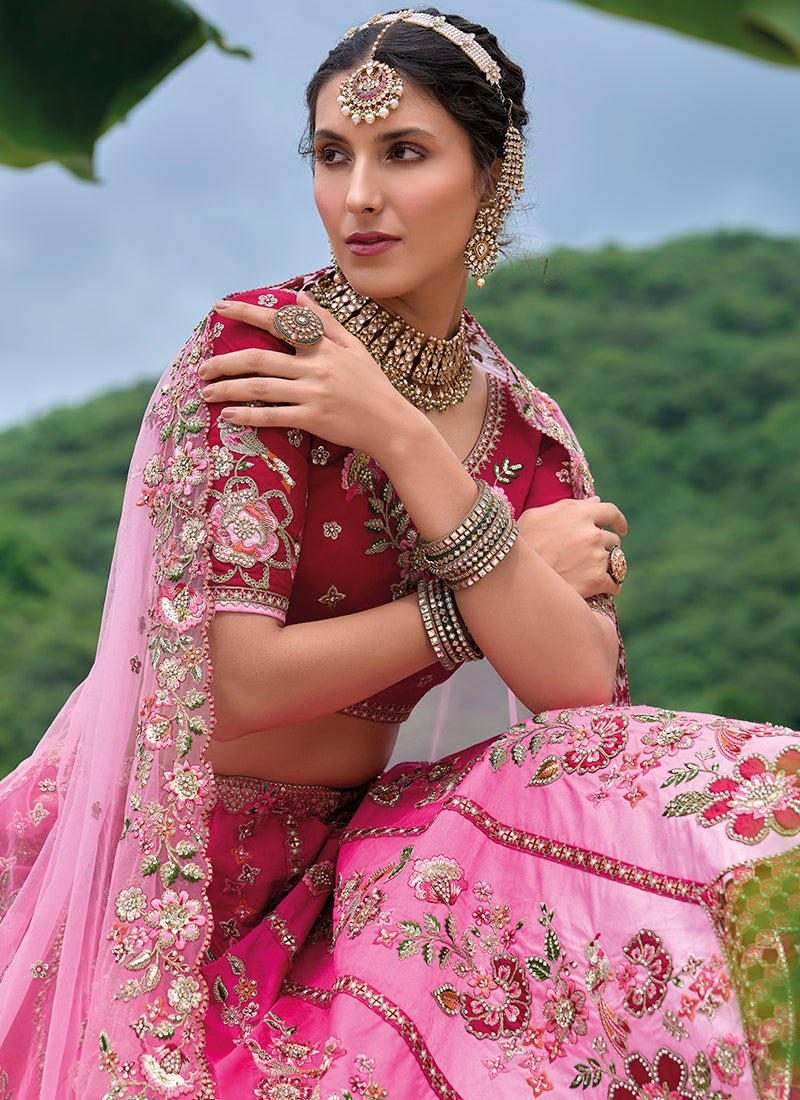 Pink Ombré Floral Embroidered Bridal Lehenga Choli