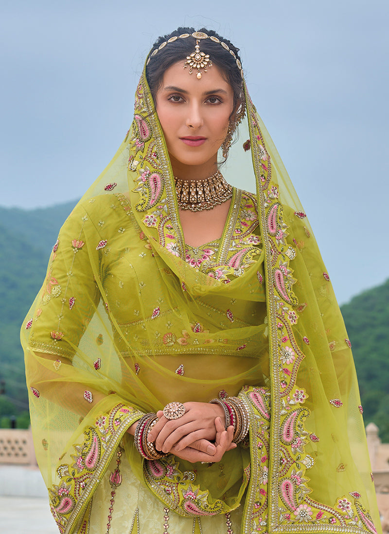 Liril Green Floral Embroidered Bridal Lehenga Choli