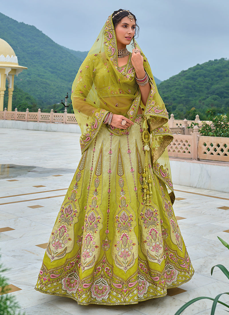 Liril Green Floral Embroidered Bridal Lehenga Choli