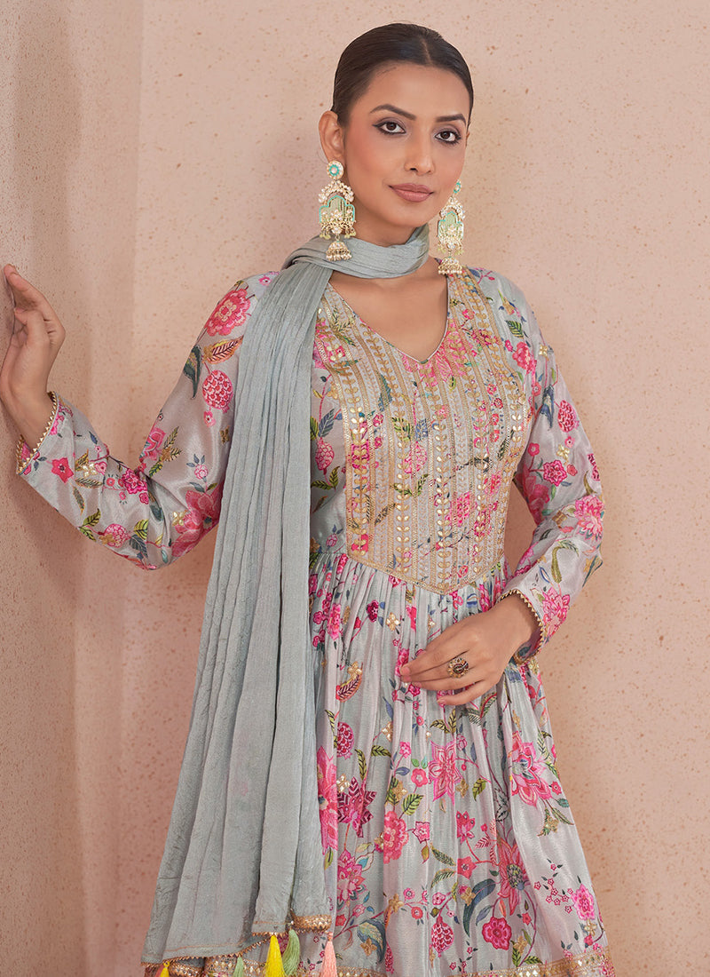 Sky Blue Gota Patti Embroidery Gharara Suit