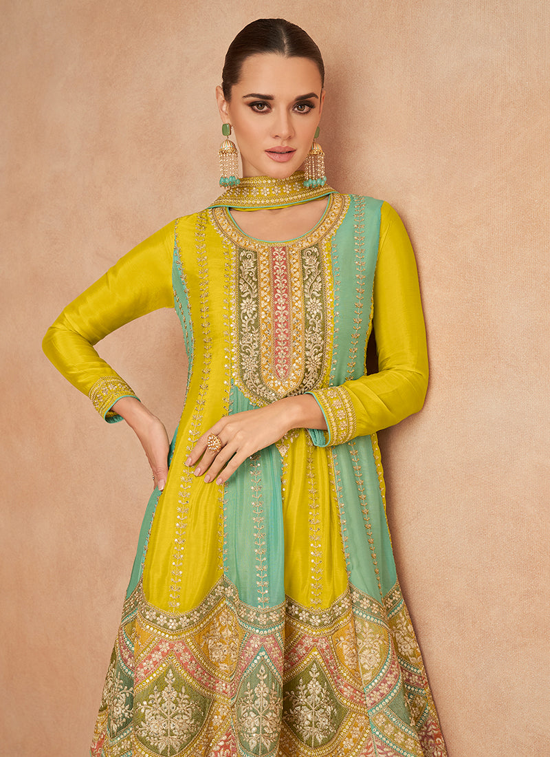 Lemon Yellow Multi Embroidery Sharara Style Suit