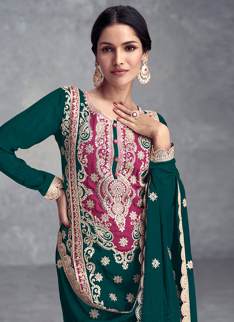 Rama Green Embroidered Festive Palazzo Suit