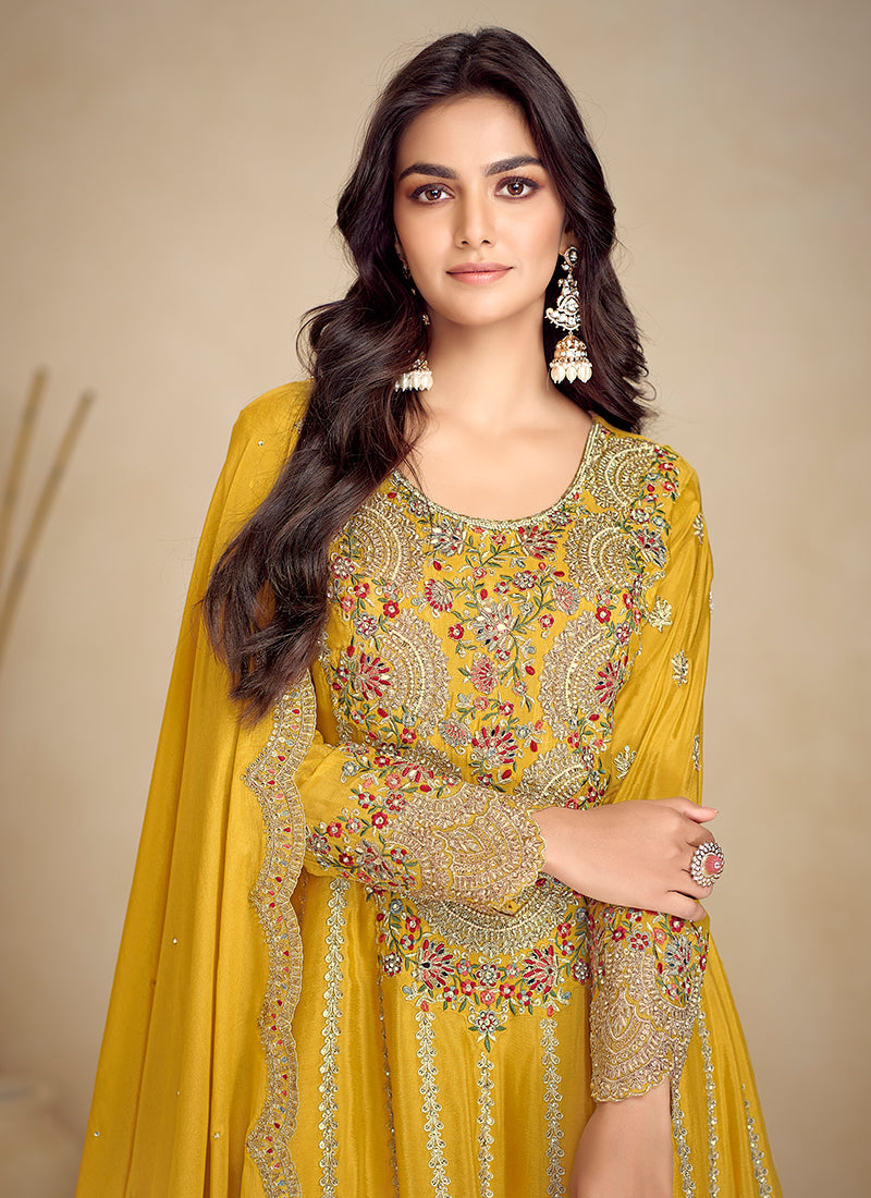 Yellow Embroidery Festive Gharara Suit