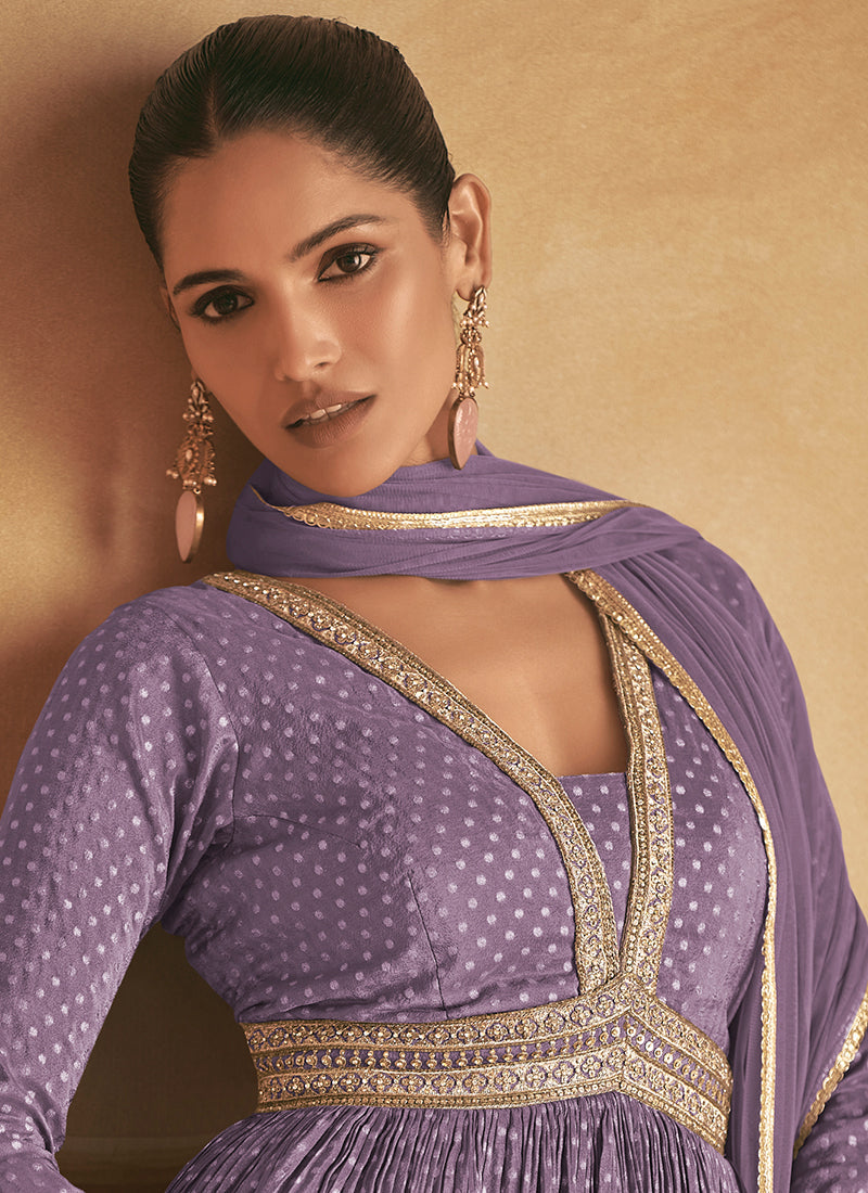 Purple Embroidered Silk Anarkali Suit