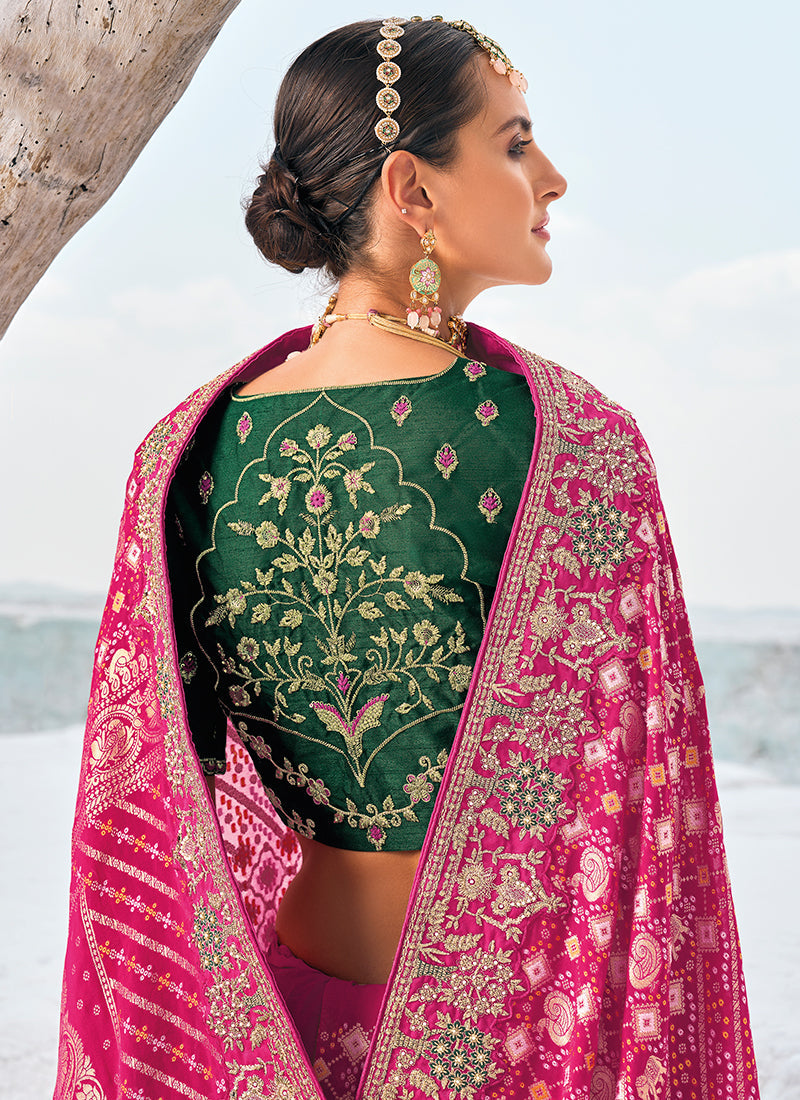 Rani Pink And Green Embroidered Patola Georgette Saree