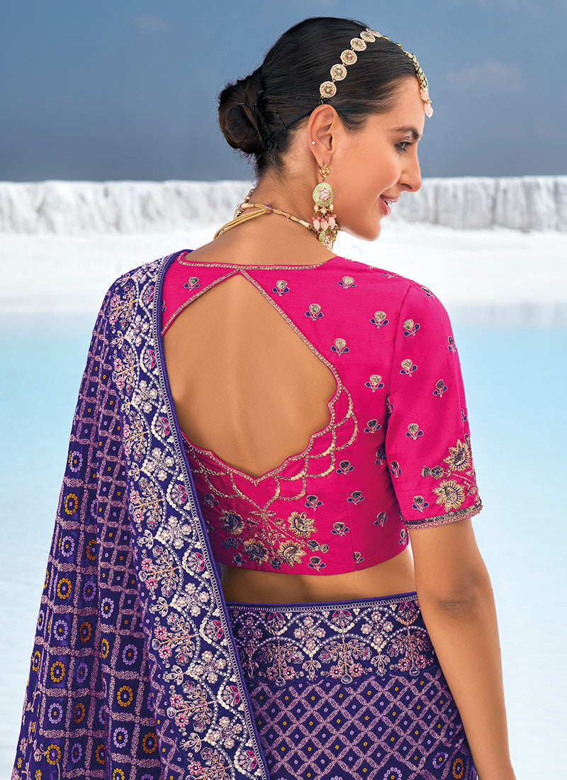 Purple And Pink Embroidered Patola Georgette Saree