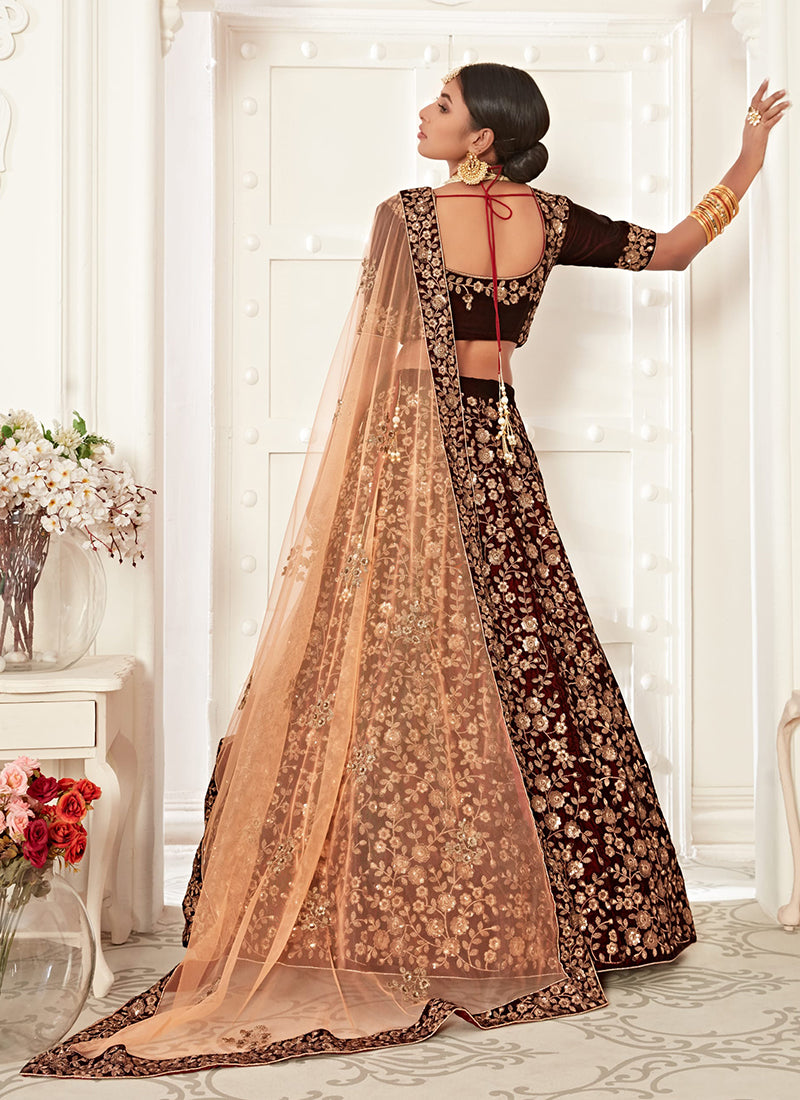 Deep Maroon Embroidery Wedding Lehenga Choli