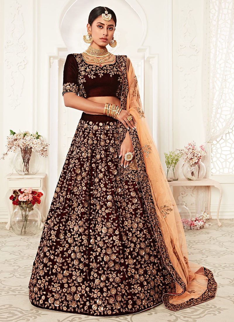 Deep Maroon Embroidery Wedding Lehenga Choli