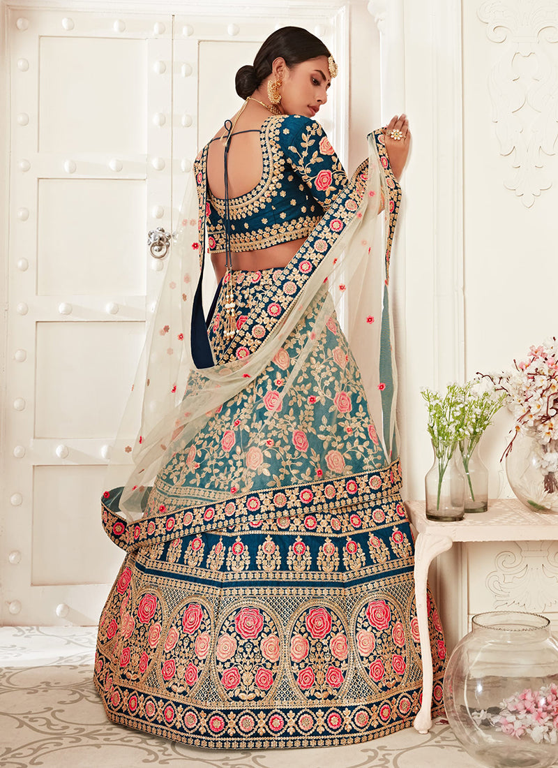 Turquoise Embroidery Wedding Lehenga Choli