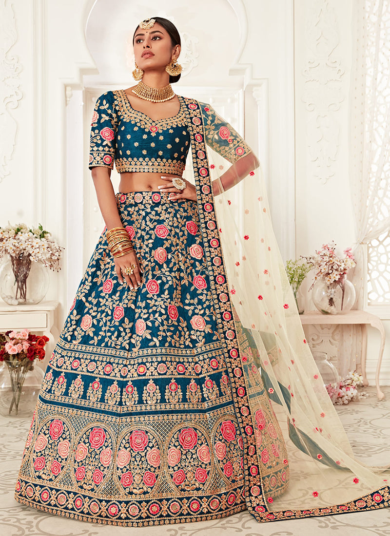 Turquoise Embroidery Wedding Lehenga Choli