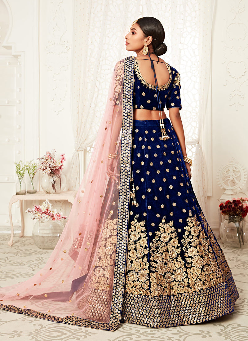 Royal Blue Embroidery Wedding Lehenga Choli