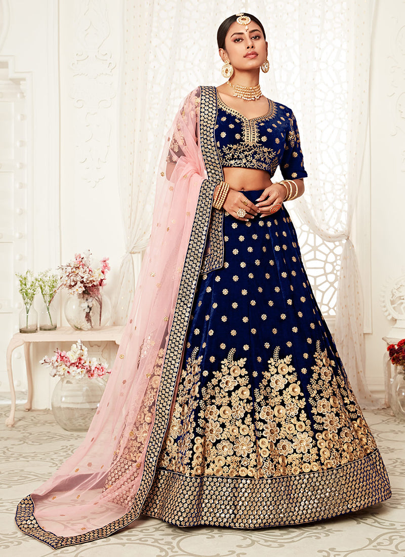 Royal Blue Embroidery Wedding Lehenga Choli